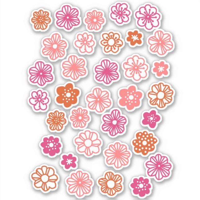 Flower Doodle Pink Red and Orange Sticker (Front)