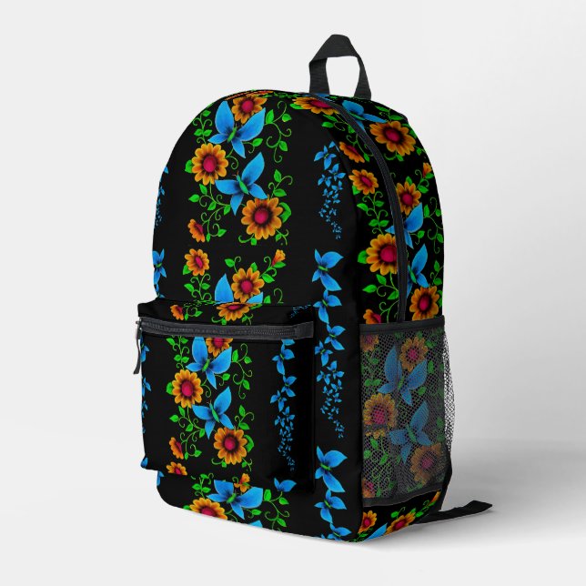 Flower Doodle  Printed Backpack (Back Corner Right)