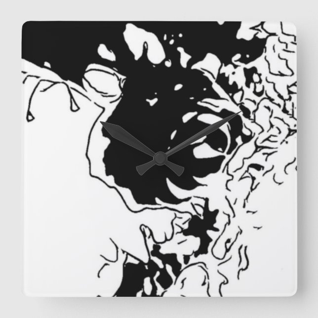 Flower Doodle Square Wall Clock (Front)