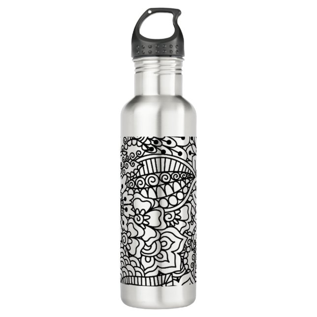 Flower Doodle Stainless Steel Water Bottle (Front)