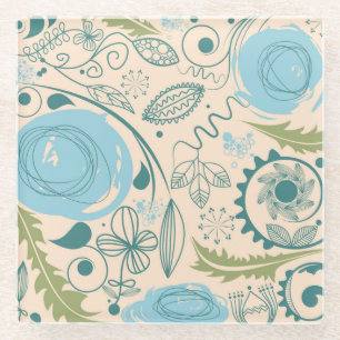 Flower Doodles Glass Coaster