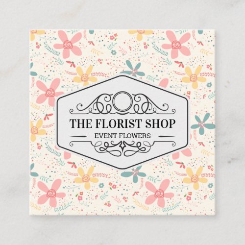 Flower Doodles Square Business Card