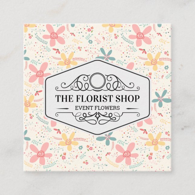 Flower Doodles Square Business Card (Front)