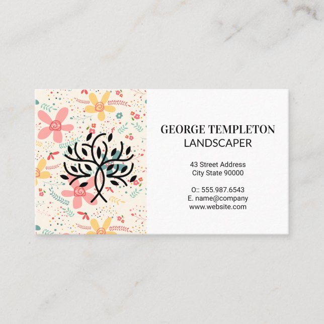 Flower Doodles | Stylized Tree Logo Business Card (Front)