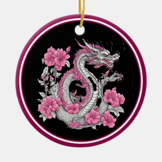 Flower Dragon Ceramic Ornament (Front)