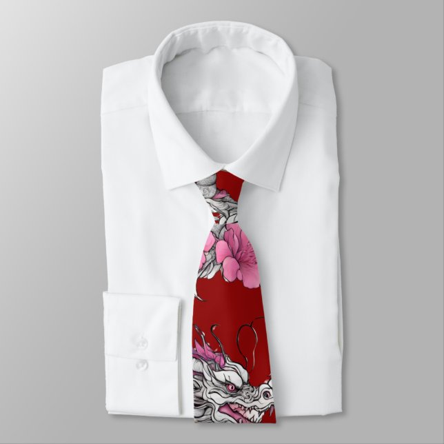 Flower Dragon Necktie (Tied)