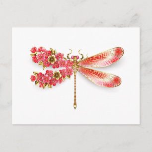 Flower dragonfly with jewelry sakura announcement postcard