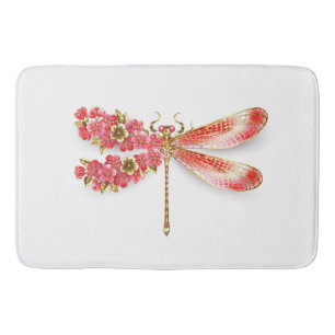 Flower dragonfly with jewelry sakura bath mat