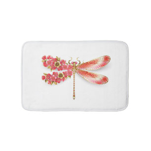 Flower dragonfly with jewelry sakura bath mat