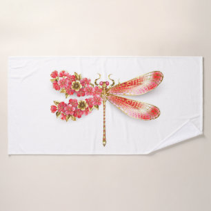Flower dragonfly with jewelry sakura bath towel