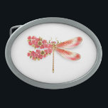 Flower dragonfly with jewelry sakura belt buckle<br><div class="desc">Artistically drawn,  gold,  jeweled dragonfly with red and wings decorated with red,  blooming,  jeweled Japanese cherry on white background. Gold Dragonfly.</div>