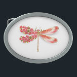 Flower dragonfly with jewelry sakura belt buckle<br><div class="desc">Artistically drawn,  gold,  jeweled dragonfly with red and wings decorated with red,  blooming,  jeweled Japanese cherry on white background. Gold Dragonfly.</div>