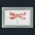 Flower dragonfly with jewelry sakura belt buckle<br><div class="desc">Artistically drawn,  gold,  jeweled dragonfly with red and wings decorated with red,  blooming,  jeweled Japanese cherry on white background. Gold Dragonfly.</div>