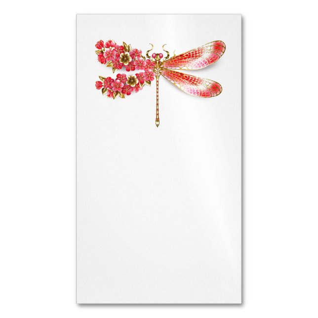 Flower dragonfly with jewelry sakura business card magnet (Front Vertical)