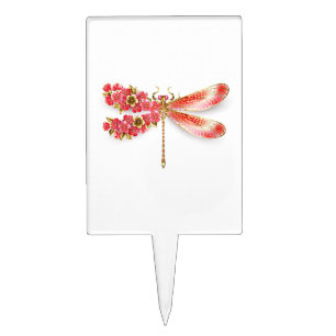 Flower dragonfly with jewelry sakura cake topper
