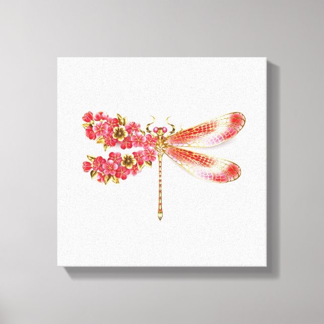 Flower dragonfly with jewelry sakura canvas print (Front)