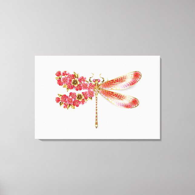 Flower dragonfly with jewelry sakura canvas print (Front)