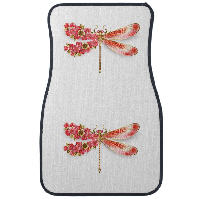 Flower dragonfly with jewelry sakura car floor mat (Front)
