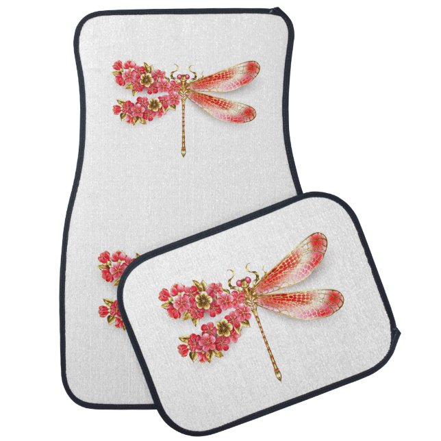 Flower dragonfly with jewelry sakura car floor mat (Set)