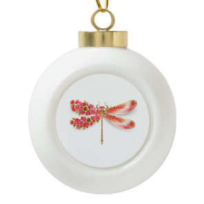 Flower dragonfly with jewelry sakura ceramic ball christmas ornament