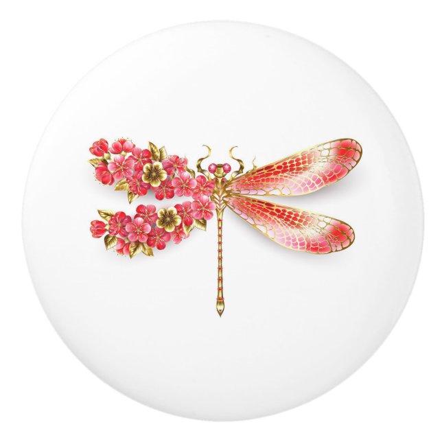 Flower dragonfly with jewelry sakura ceramic knob (Front)