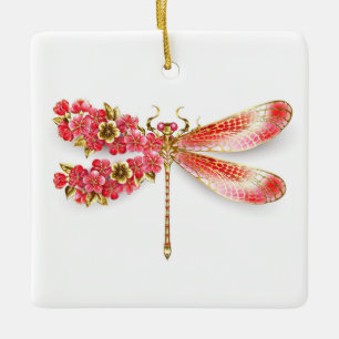 Flower dragonfly with jewelry sakura ceramic ornament