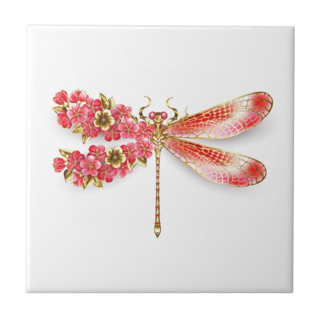 Flower dragonfly with jewelry sakura ceramic tile (Front)