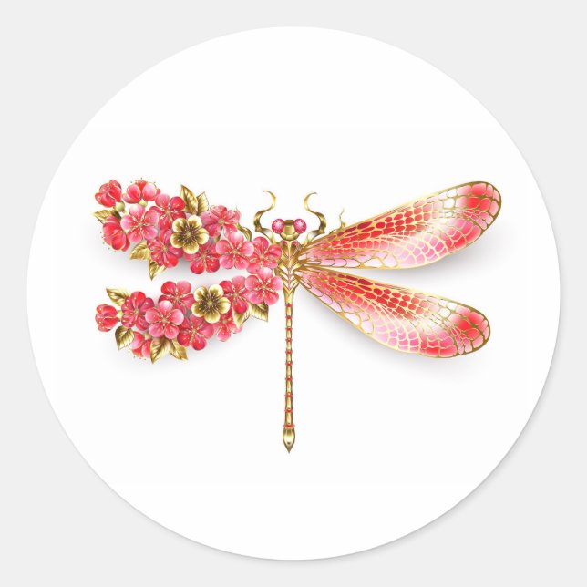 Flower dragonfly with jewelry sakura classic round sticker (Front)