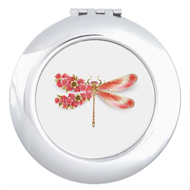 Flower dragonfly with jewelry sakura compact mirror (Front)