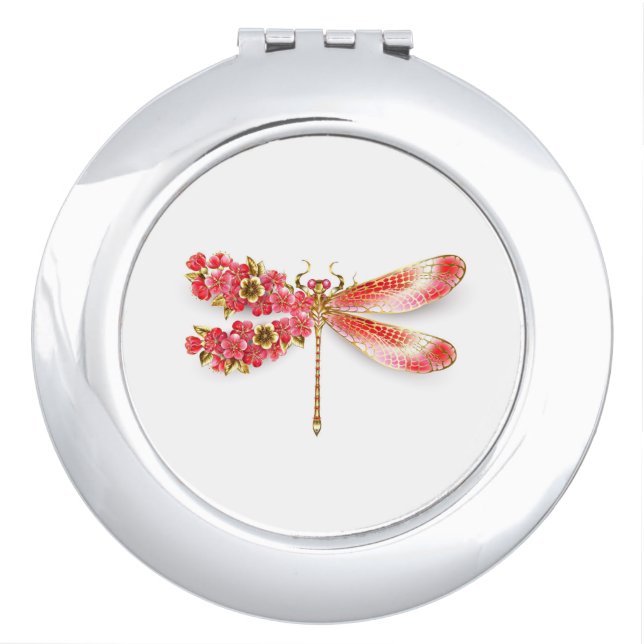 Flower dragonfly with jewelry sakura compact mirror (Front)