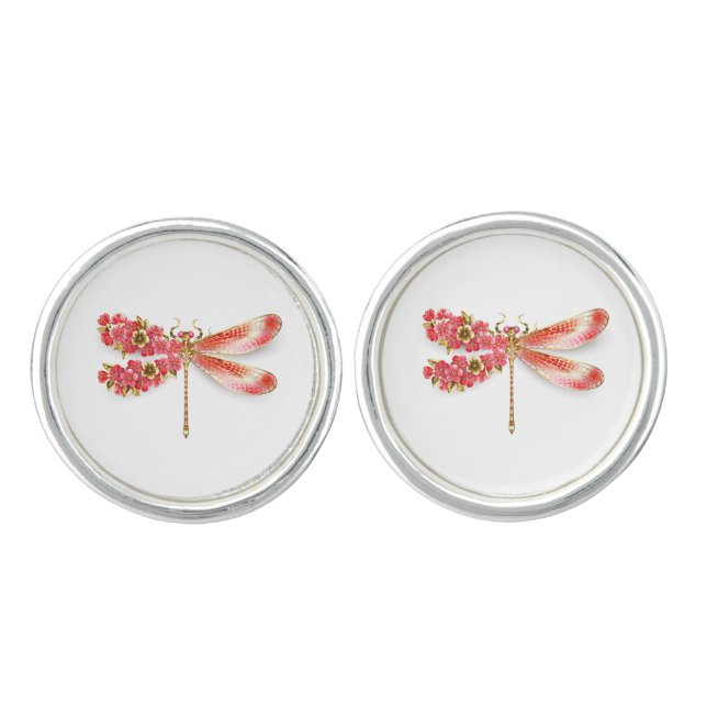 Flower dragonfly with jewelry sakura cufflinks (Front)