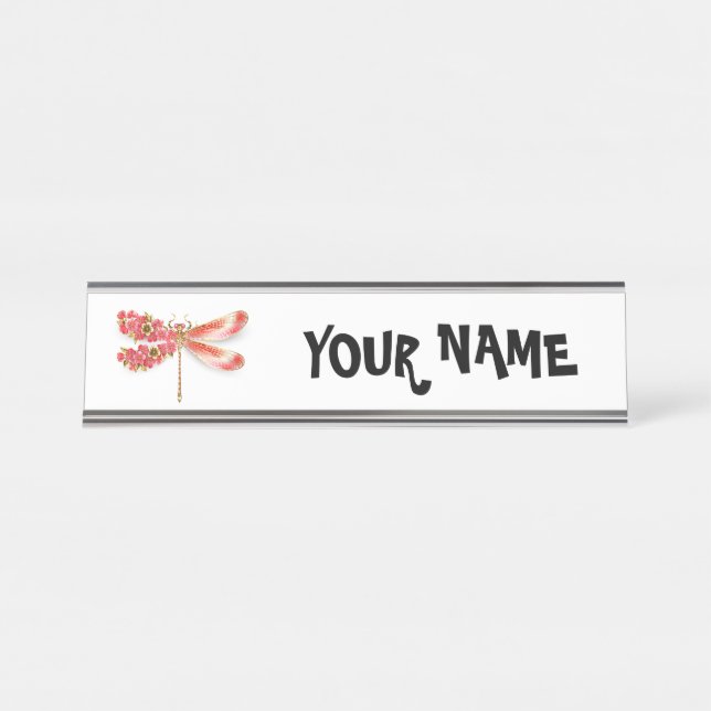 Flower dragonfly with jewelry sakura desk name plate (Front)