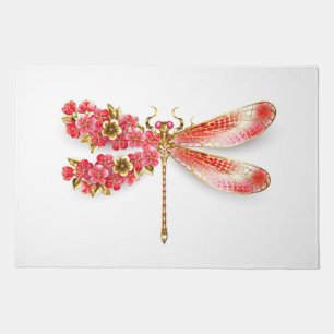 Flower dragonfly with jewelry sakura doormat