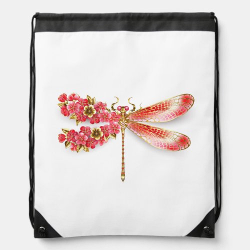 Flower dragonfly with jewelry sakura drawstring bag