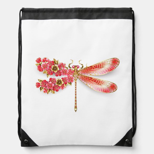 Flower dragonfly with jewelry sakura drawstring bag (Front)