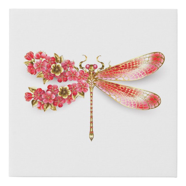 Flower dragonfly with jewelry sakura faux canvas print (Front)