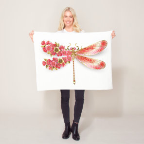 Flower dragonfly with jewelry sakura fleece blanket