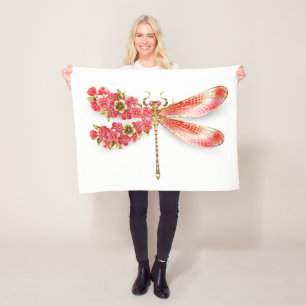 Flower dragonfly with jewelry sakura fleece blanket