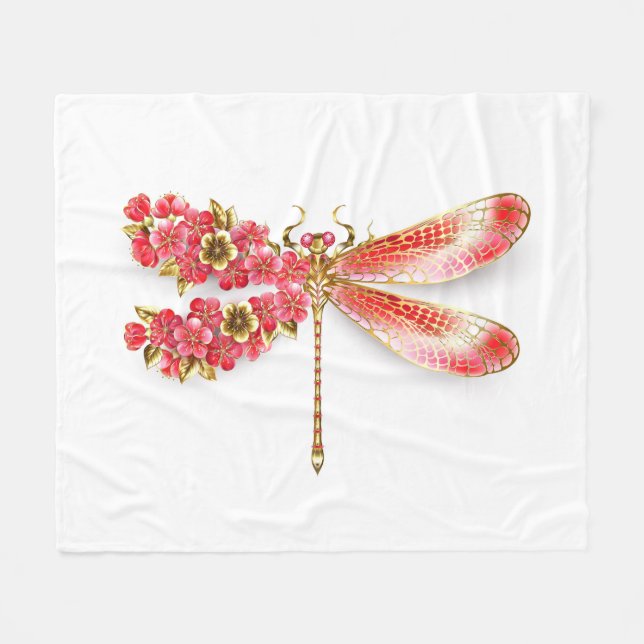 Flower dragonfly with jewelry sakura fleece blanket (Front (Horizontal))