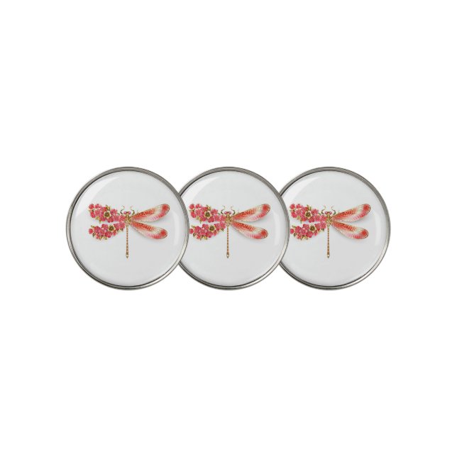 Flower dragonfly with jewelry sakura golf ball marker (3 Up)