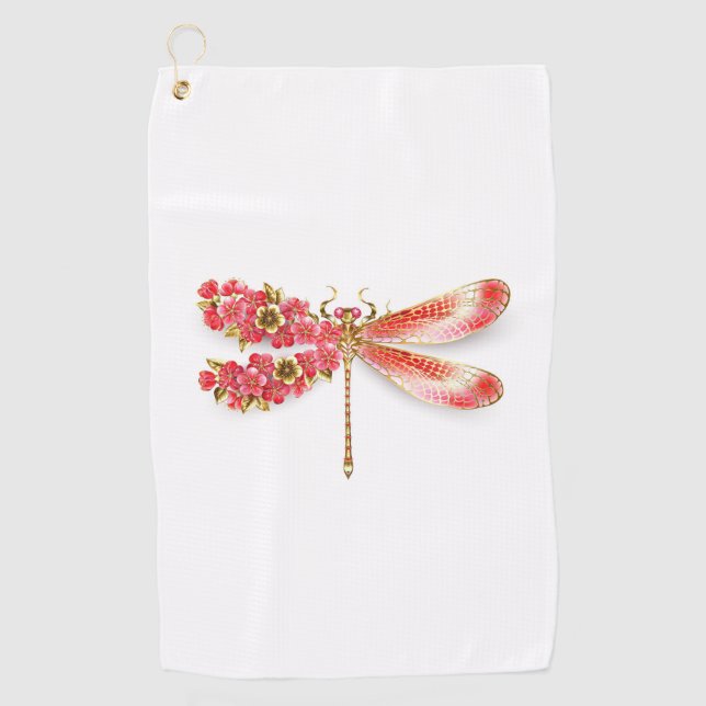 Flower dragonfly with jewelry sakura golf towel (Front)