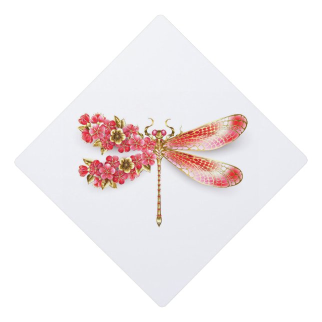 Flower dragonfly with jewelry sakura graduation cap topper (Front)