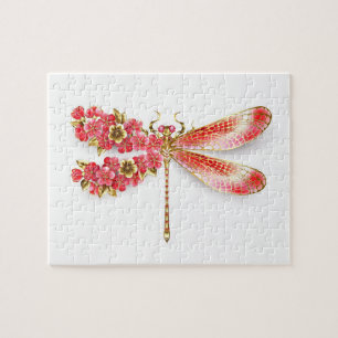 Flower dragonfly with jewelry sakura jigsaw puzzle