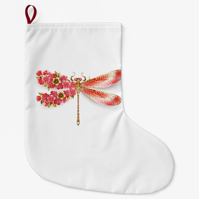 Flower dragonfly with jewelry sakura large christmas stocking (Front)