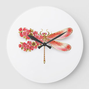 Flower dragonfly with jewelry sakura large clock
