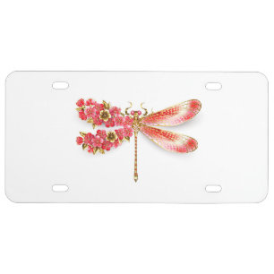Flower dragonfly with jewelry sakura license plate