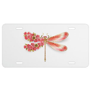 Flower dragonfly with jewelry sakura license plate