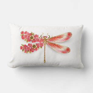 Flower dragonfly with jewelry sakura lumbar pillow