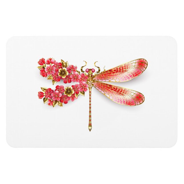 Flower dragonfly with jewelry sakura magnet (Horizontal)