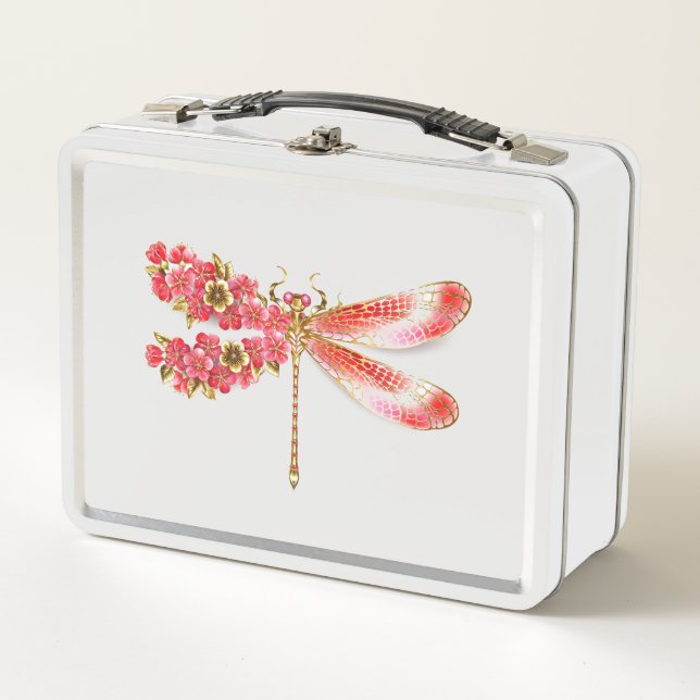 Flower dragonfly with jewelry sakura metal lunch box (Front)